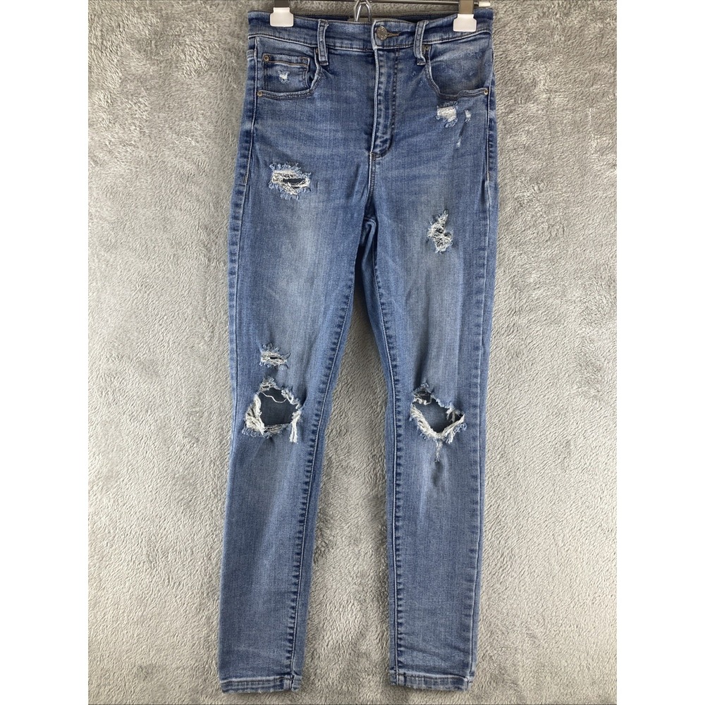 Garage Jeans Women's 5 Ultra High‎ Rise Skinny Medium Wash Blue Denim Distressed